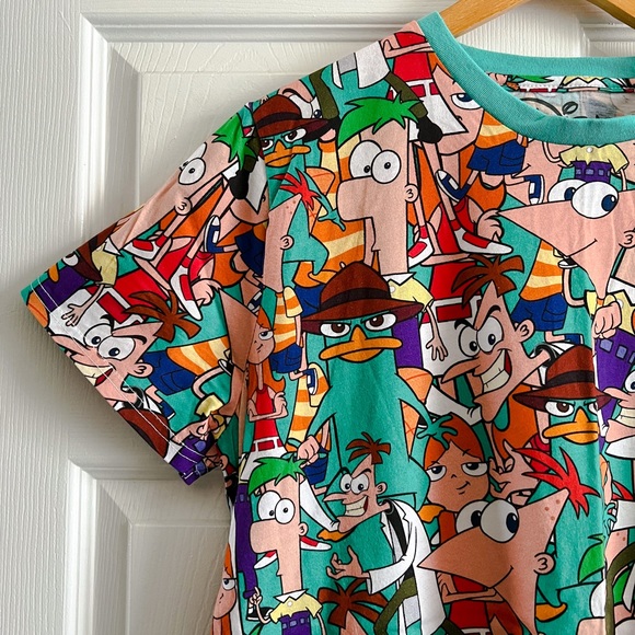 Phineas & Ferb Cakeworthy AOP T-Shirt NWT - Picture 2 of 3